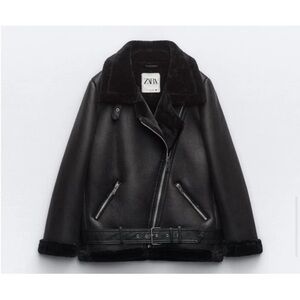 Zara Black Shearling Moto Jacket